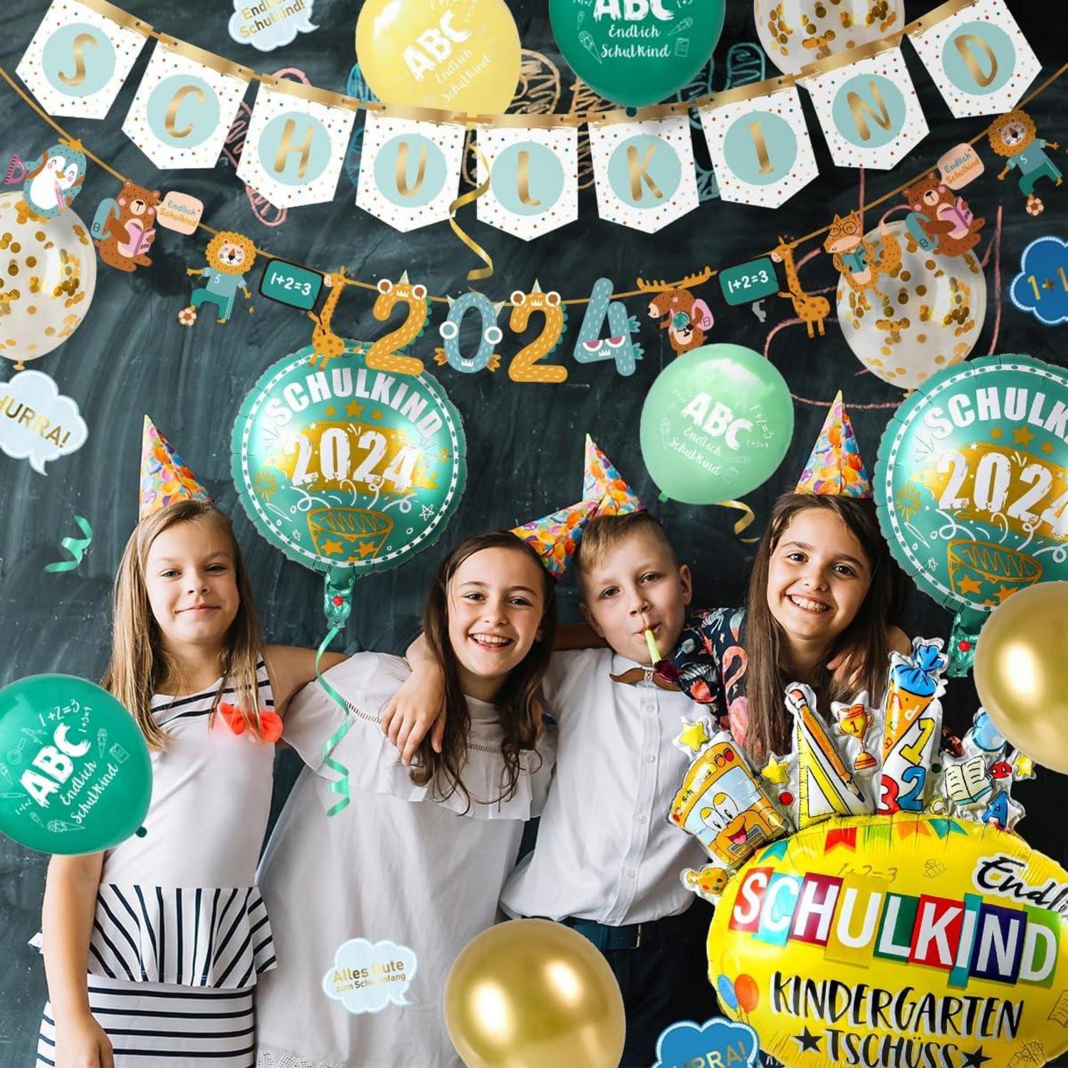 Einschulung Deko Set 2024 Schulkind Jungen Mädchen Luftballon Girlande Konfetti