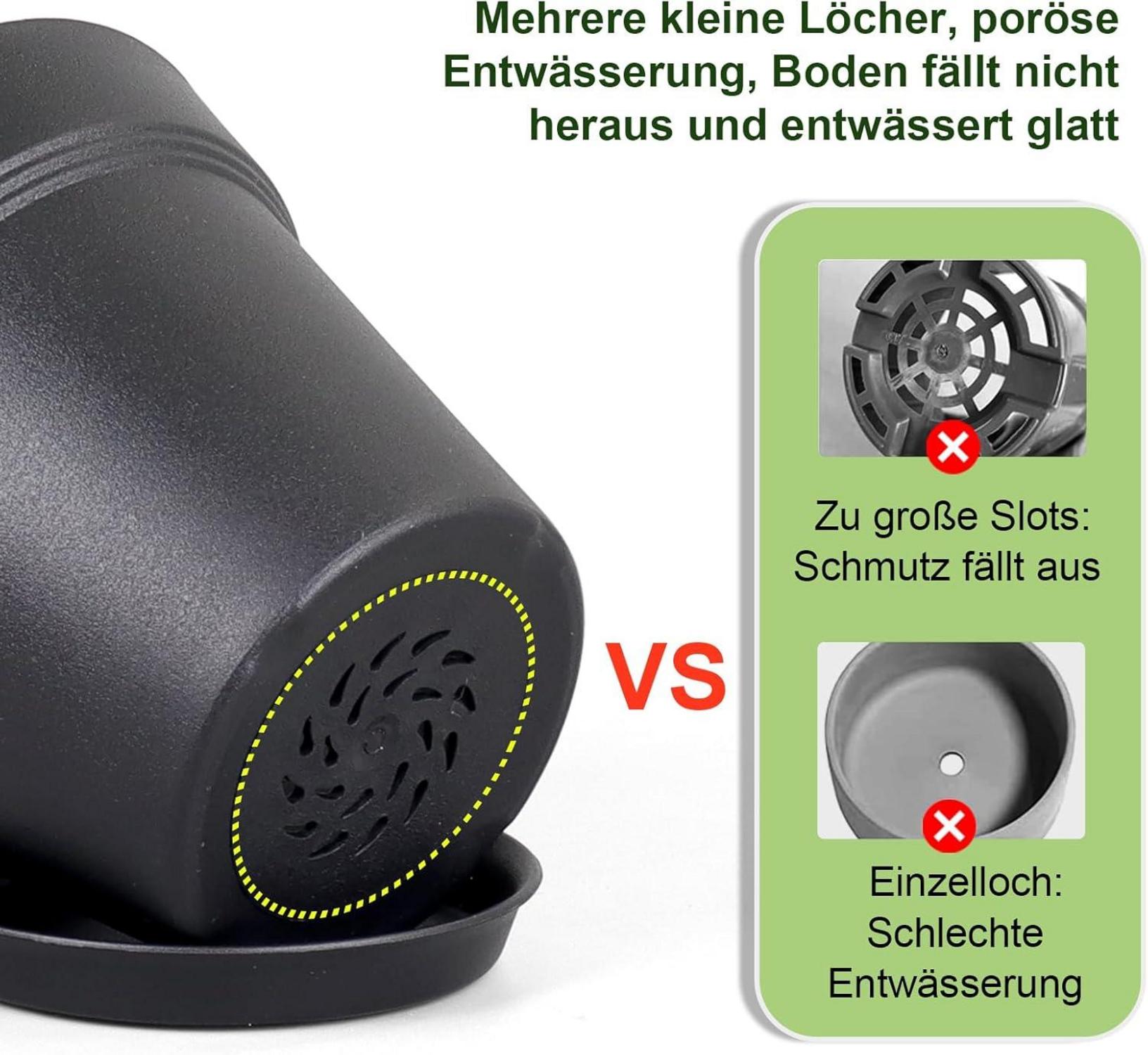 8er Set Blumentopf mit Untersetzer 10cm Schwarz Hydrokultur Topf