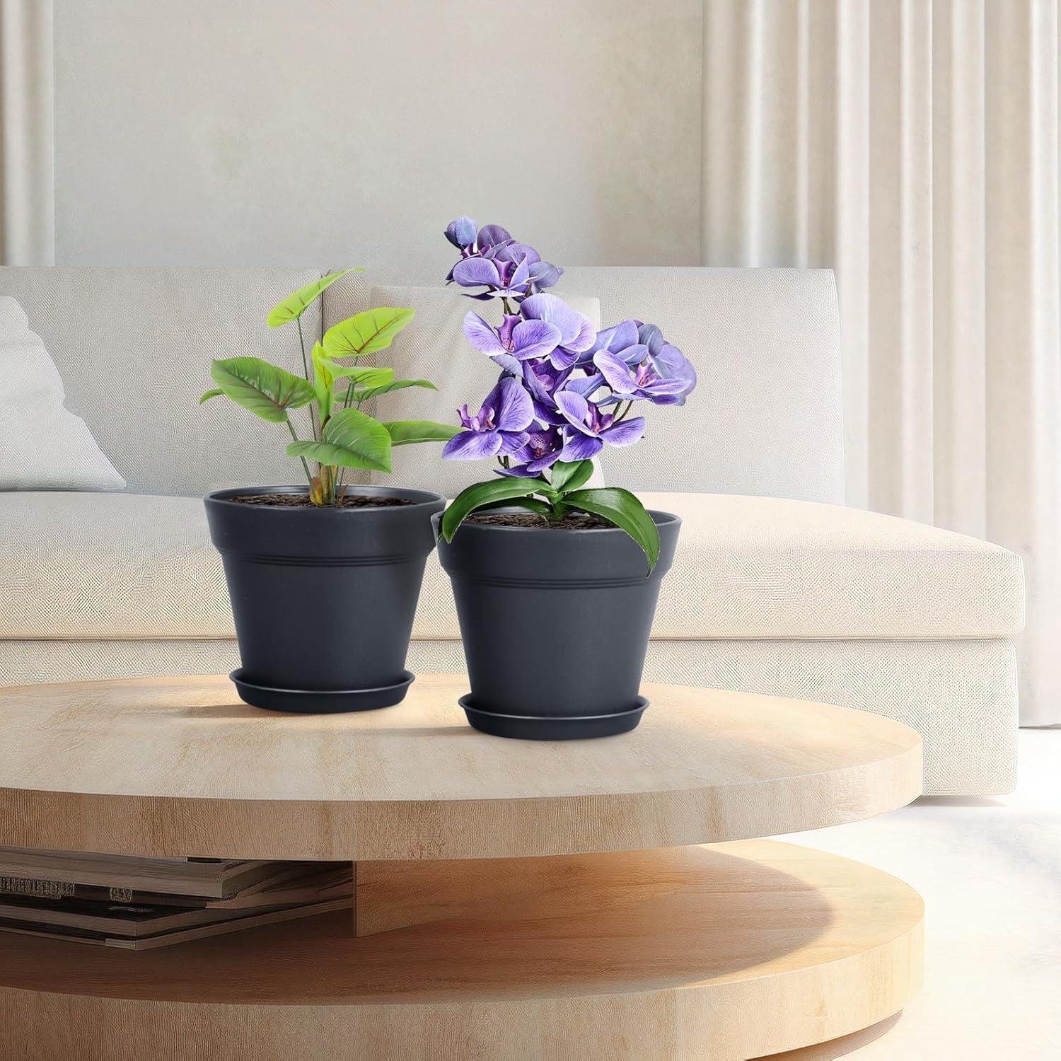 8er Pack Blumentopf mit Untersetzer 10cm Schwarz Hydrokultur Topf