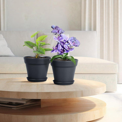 8er Pack Blumentopf mit Untersetzer 10cm Schwarz Hydrokultur Topf