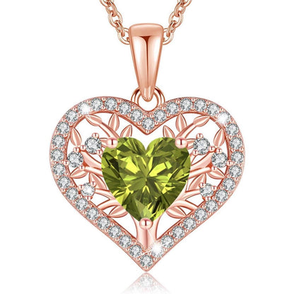 Silber Lebensbaum Herz Kette Damen 925 Sterling Geburtsstein
