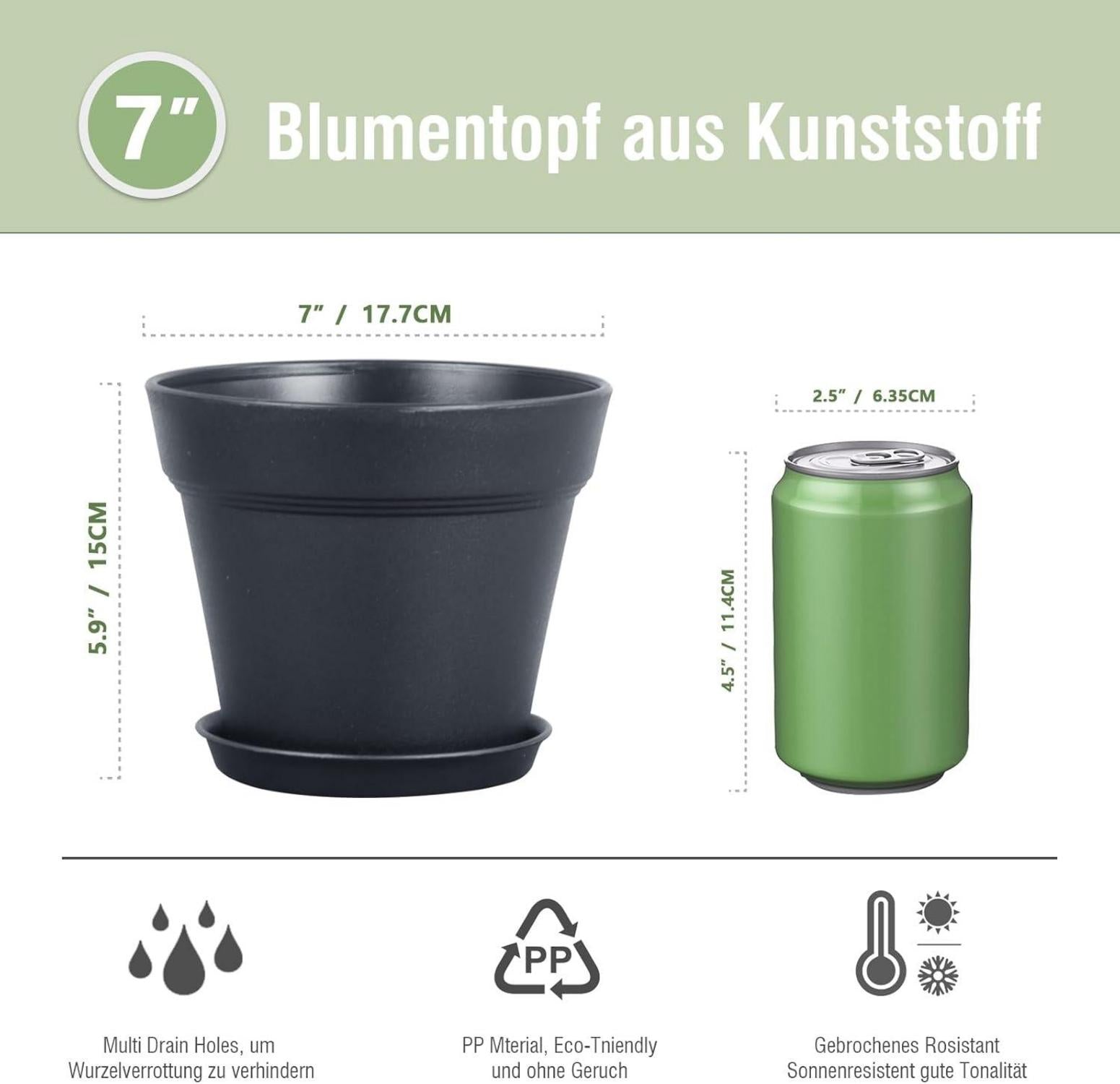 Blumentopf Set 6 Packs 17.8cm mit Untersetzer Schwarz
