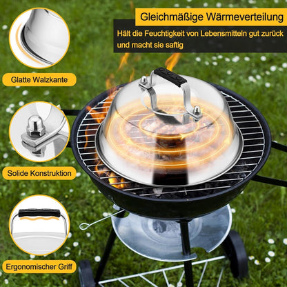Joyfair Burgerglocke Edelstahl 3er Set Gummigriff Schwarz 16,8 x 6 cm
