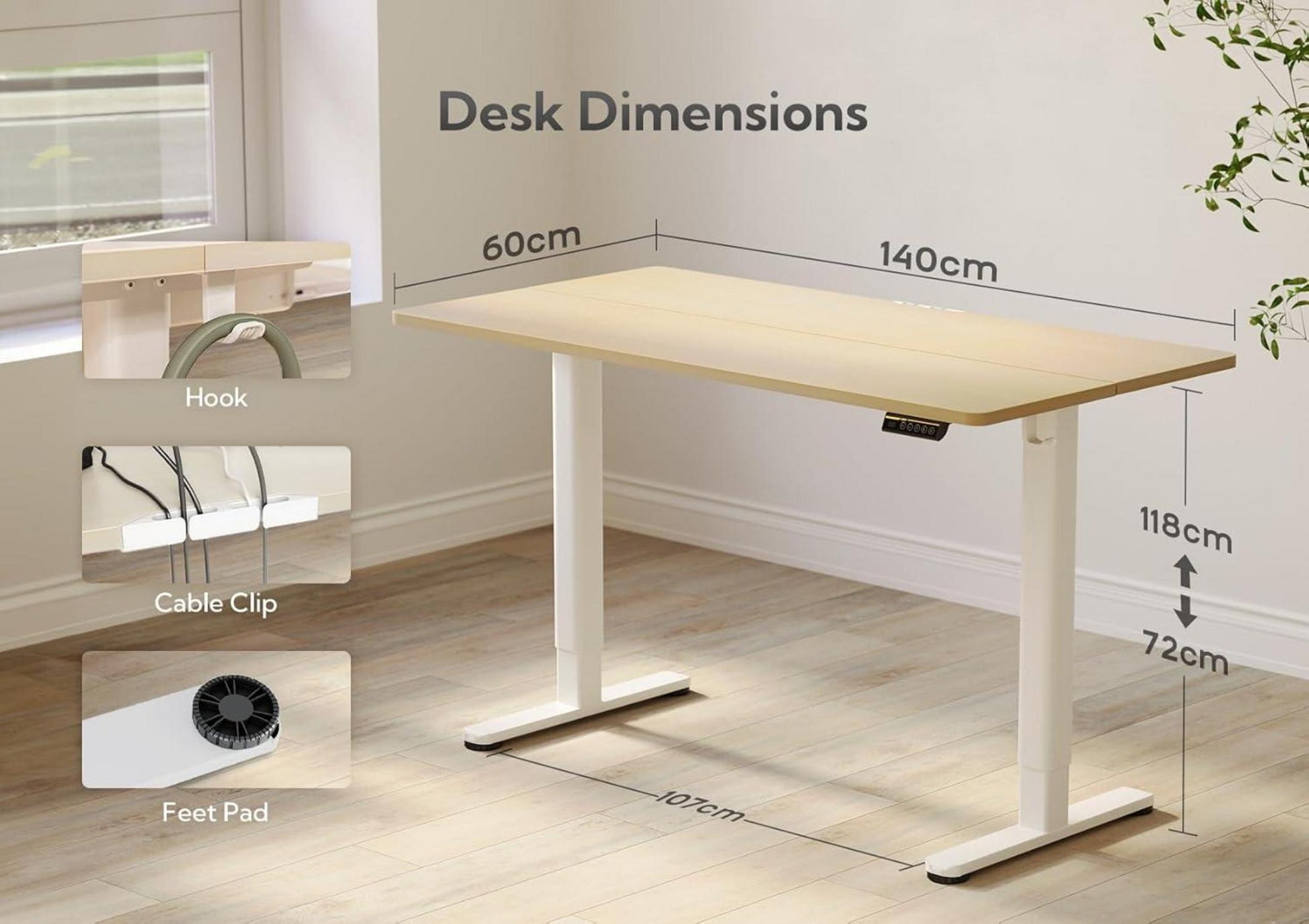 Höhenverstellbarer Schreibtisch 140x60cm Elektrisch Memory Funktion