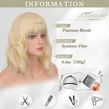 Kurze Gewellte Bob Perücke mit Pony 35cm Platin Blond