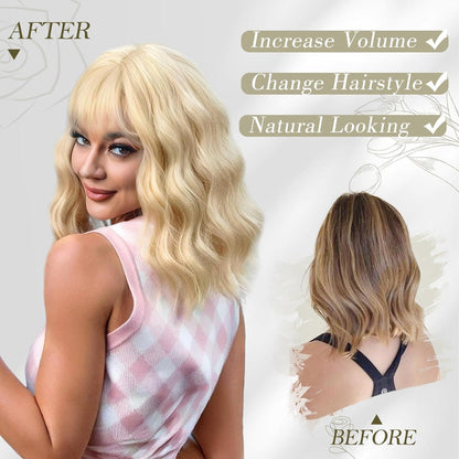 BARSDAR Kurze Gewellte Bob Perücken Platin Blond mit Pony 35cm