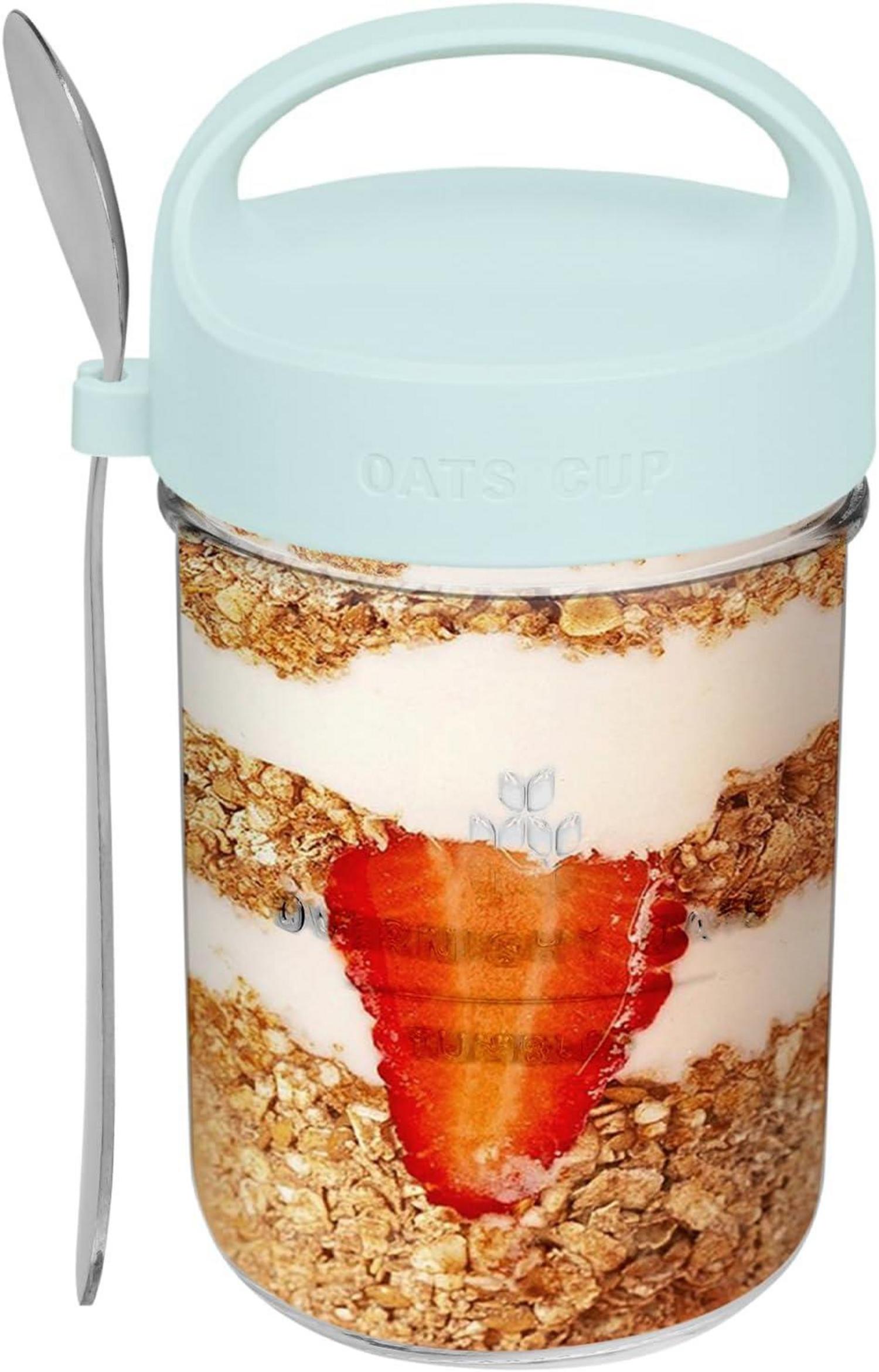 Joghurt to Go Becher 430ml mit Löffel, Overnight Oats Gläser 4er Set