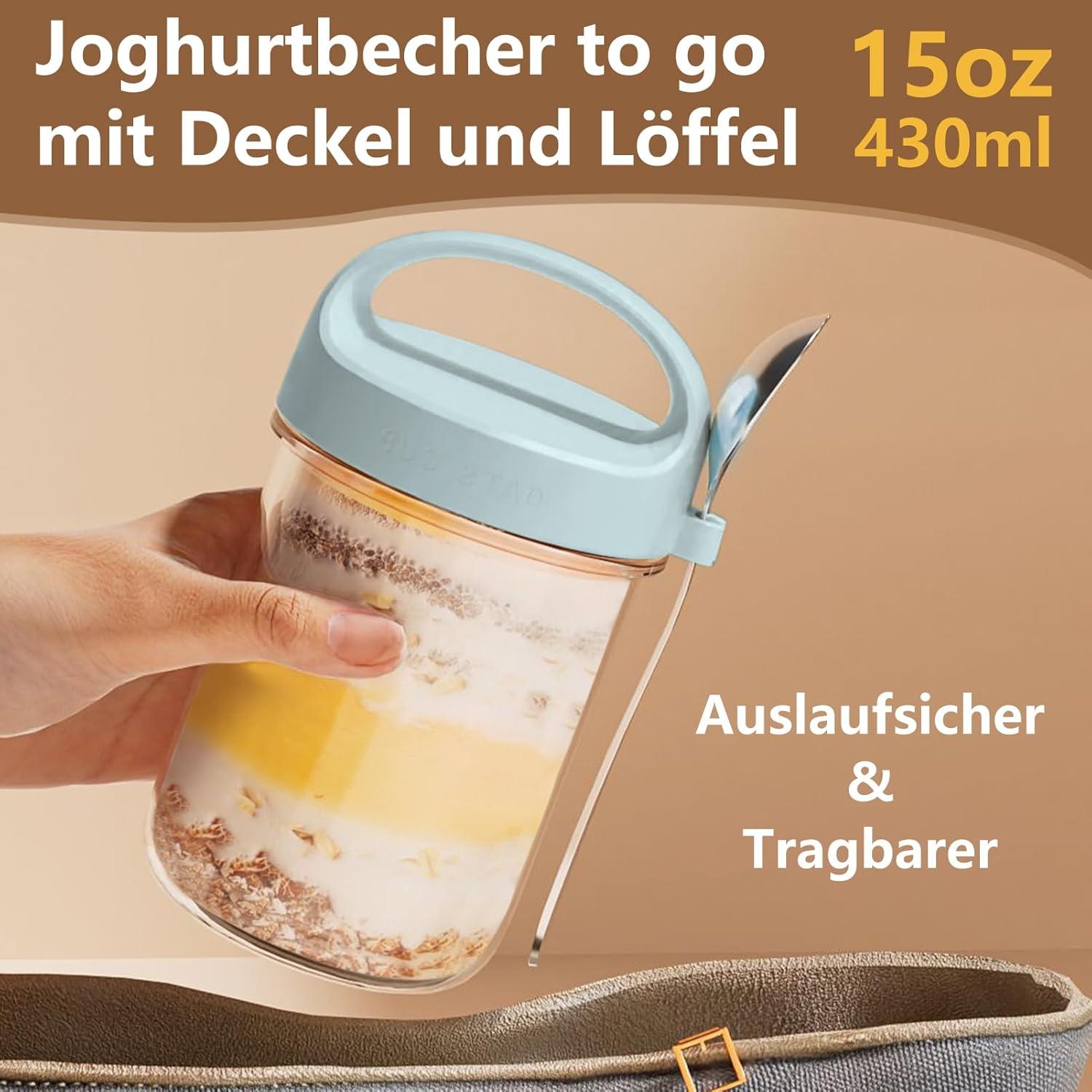 Joghurt to Go Becher mit Löffel und Deckel 430ml