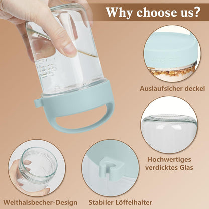 Joghurt to Go Becher 430ml mit Löffel, Overnight Oats Gläser 4er Set