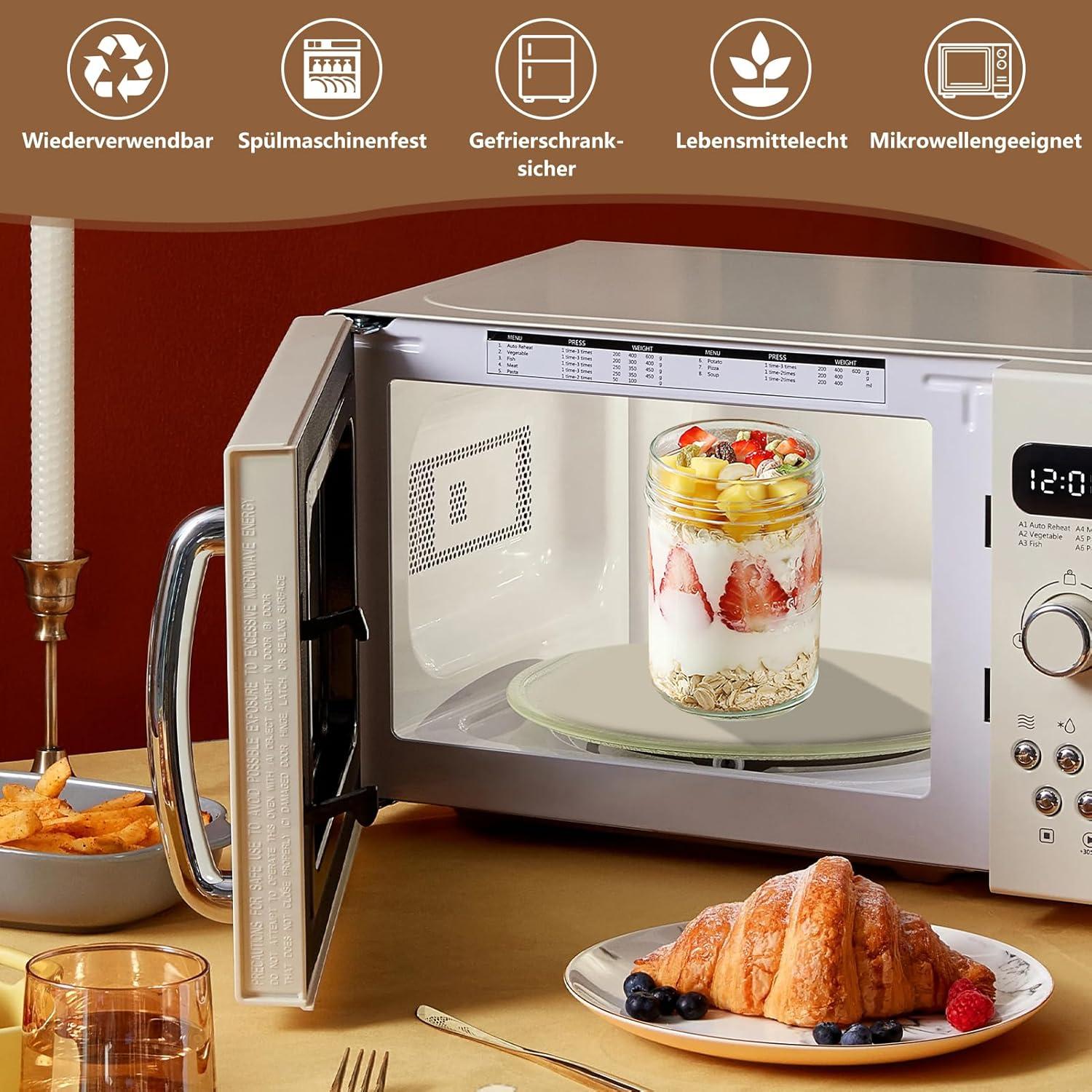 Joghurt to Go Becher mit Löffel, Glasbehälter für Müsli 430ml, 3tlg. Set