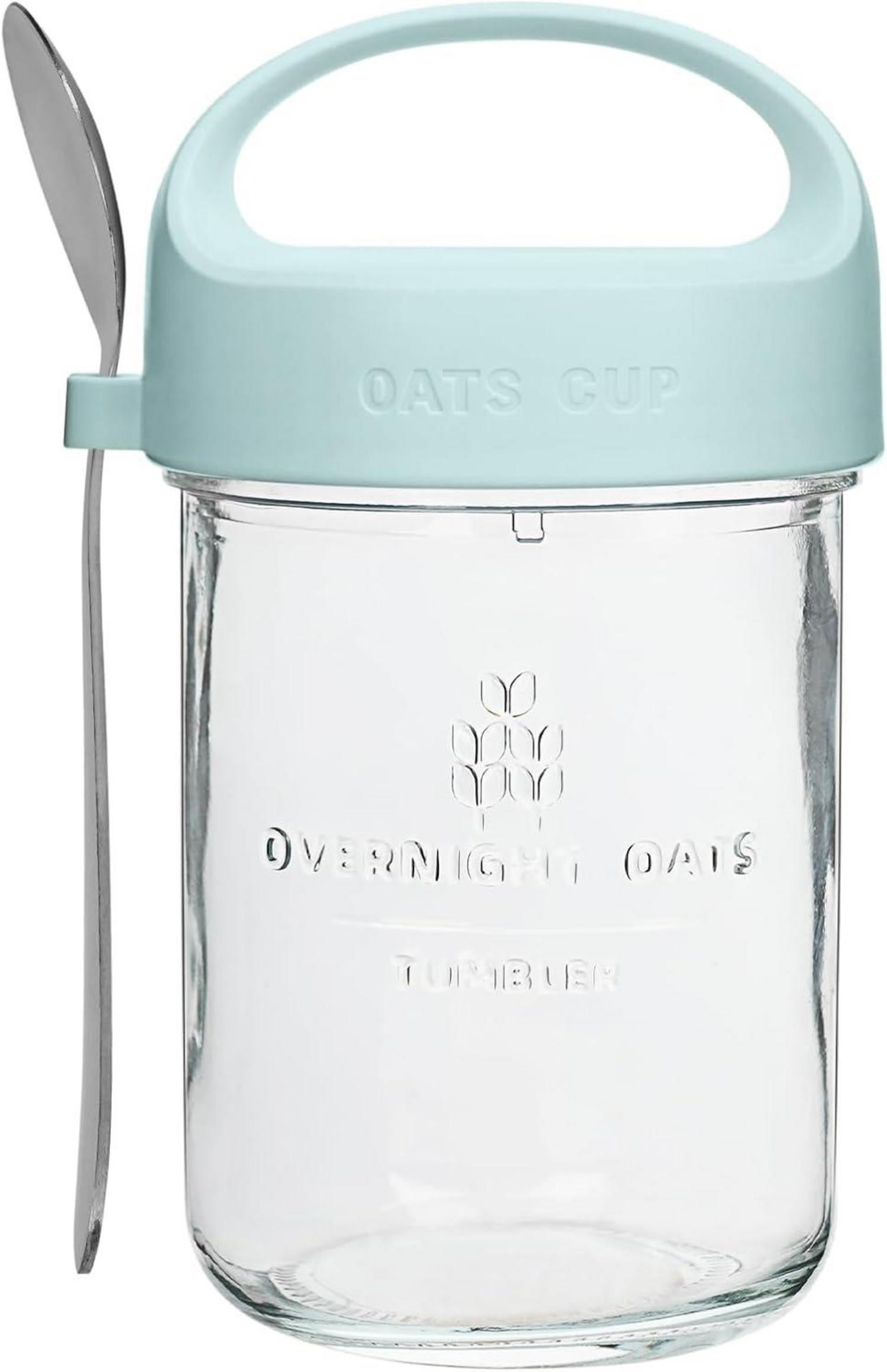 Joghurt to Go Becher 430ml mit Löffel und Deckel, Glasbehälter für Oats Müsli