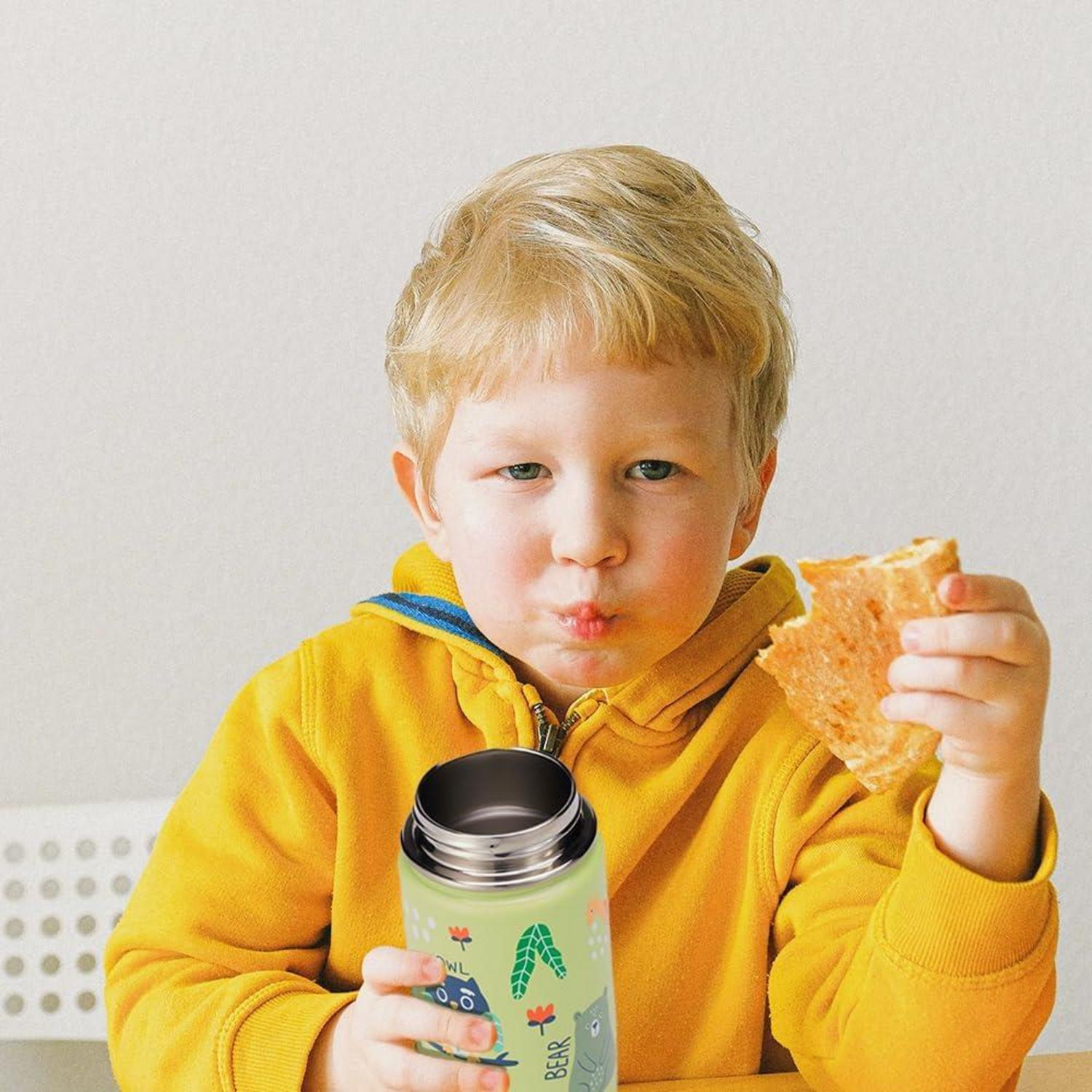 Isolierte Kinder Trinkflasche Edelstahl 380ml Strohhalm BPA-frei