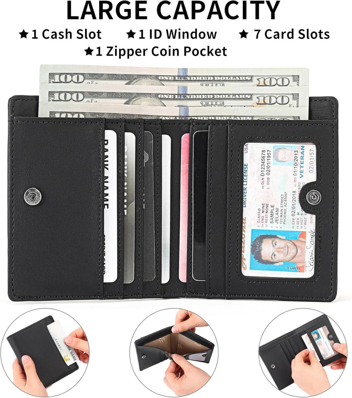 Herren Geldbörse RFID Slim Wallet Münzfach Bifold Schwarz