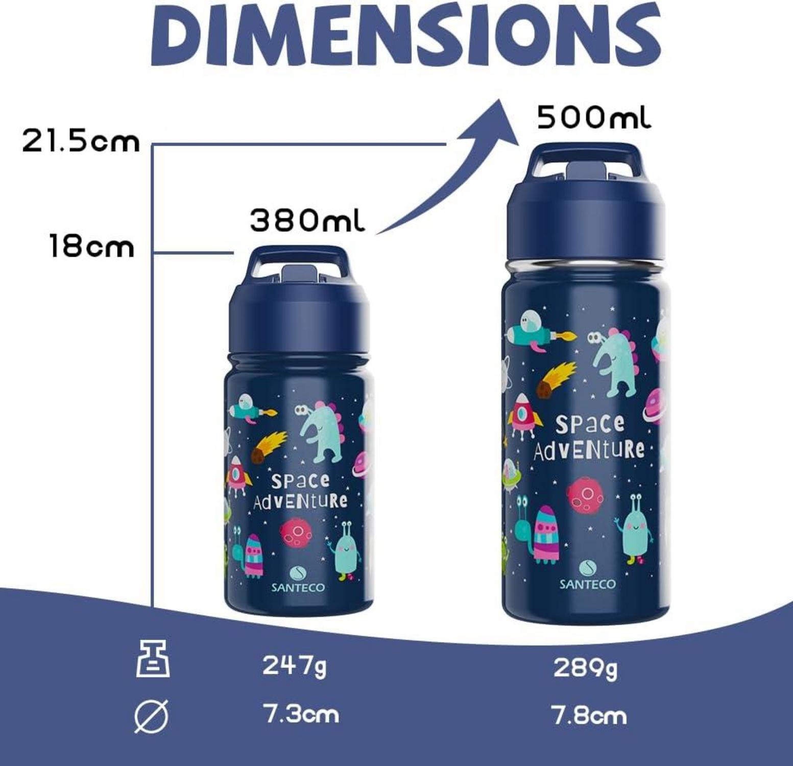 Kinder Trinkflasche Edelstahl 500ml Strohhalm Auslaufsicher BPA-frei