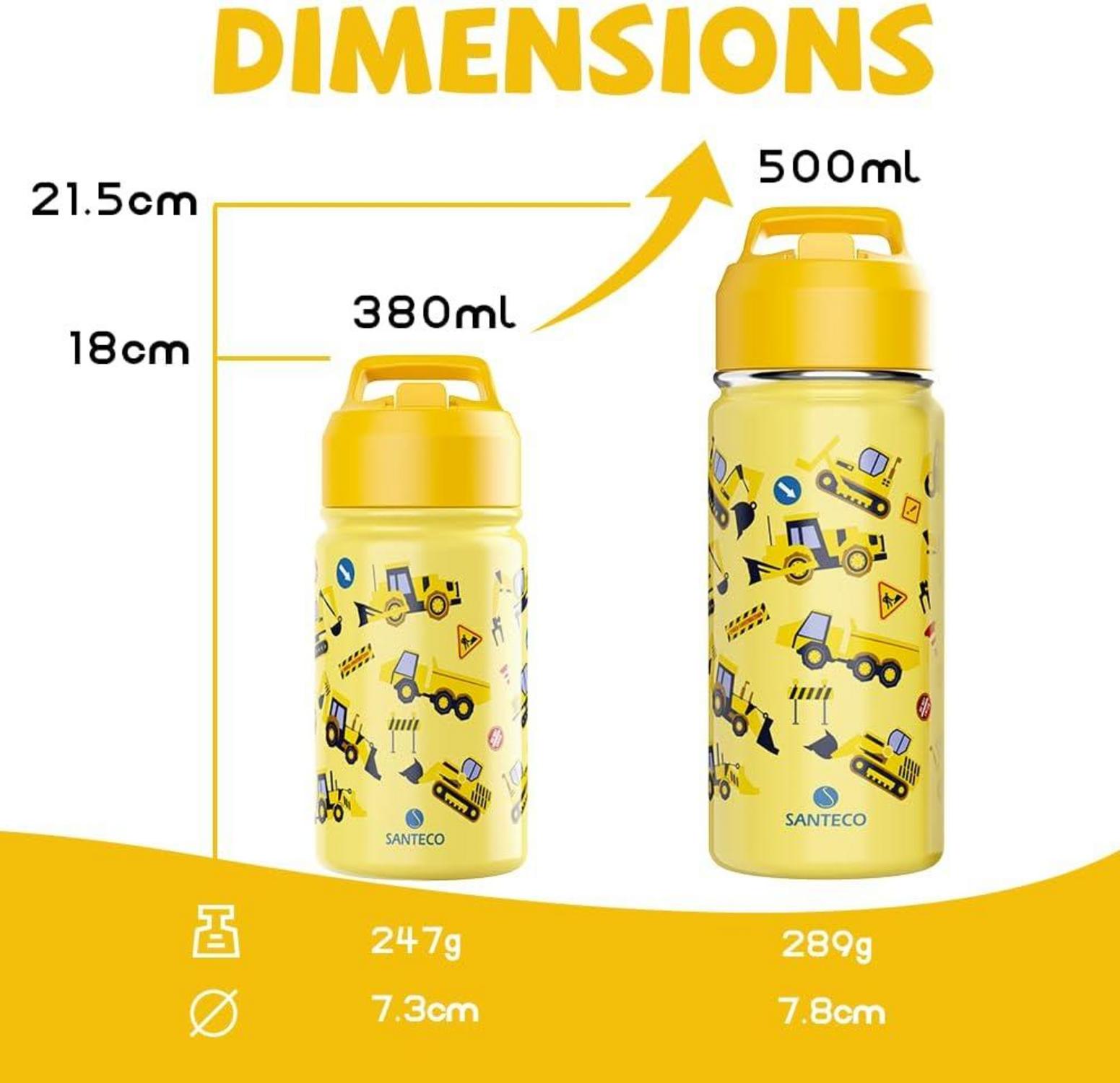 Kinder Trinkflasche Edelstahl 500ml Strohhalm Auslaufsicher BPA-frei