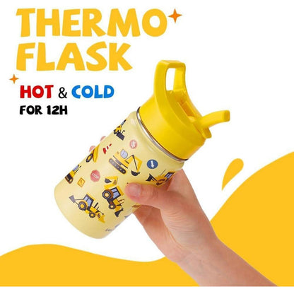 Kinder Trinkflasche Edelstahl 380ml mit Strohhalm