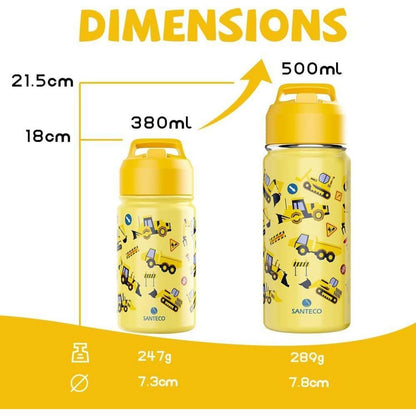Kinder Trinkflasche Edelstahl 380ml mit Strohhalm