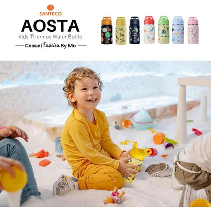 Kinder Trinkflasche Edelstahl 380ml mit Strohhalm