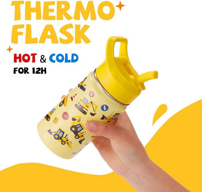 Kinder Trinkflasche Edelstahl 380ml mit Strohhalm