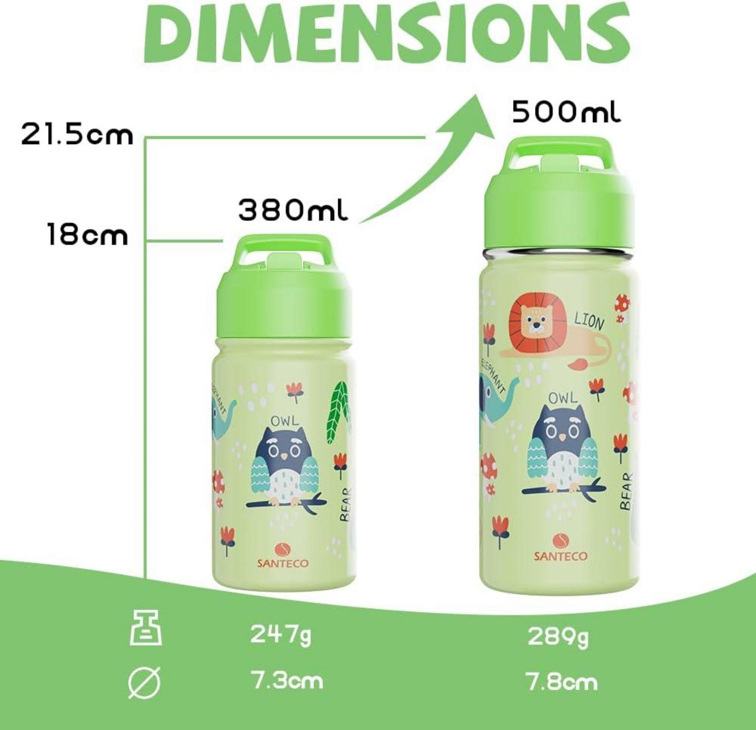 Kinder Trinkflasche Edelstahl 500ml Strohhalm Auslaufsicher BPA-frei