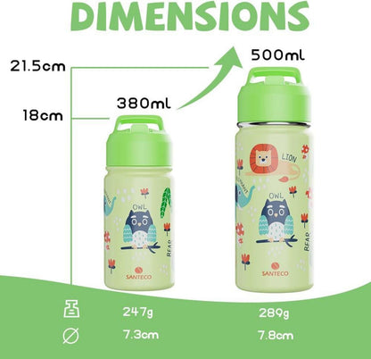 Kinder Trinkflasche Edelstahl 500ml Strohhalm Auslaufsicher BPA-frei