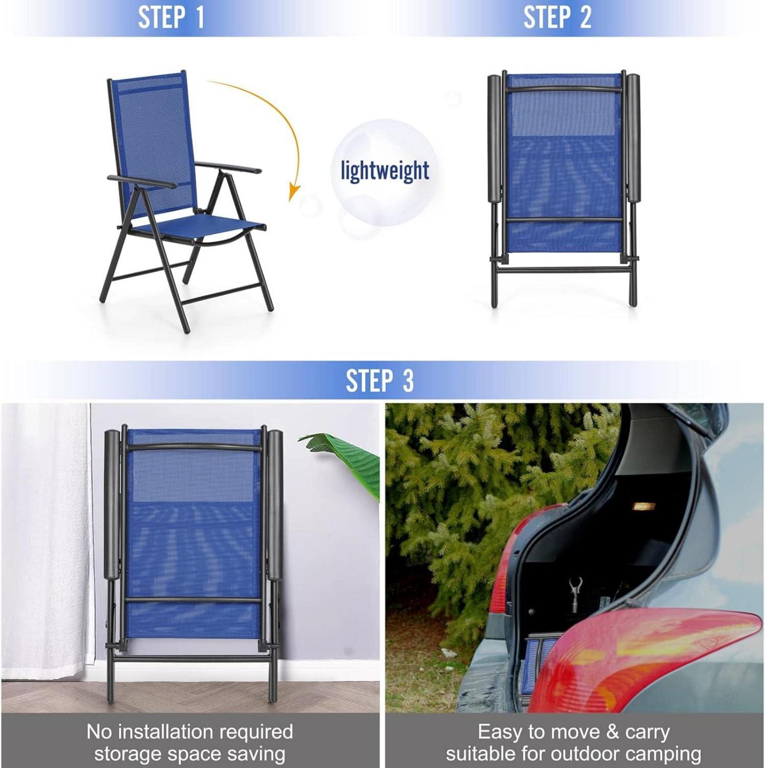Gartenmöbel Set mit Verstellbaren Stühlen und Metalltisch, Wetterfest