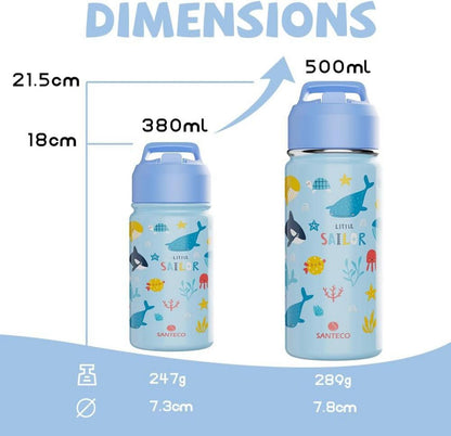 Kinder Trinkflasche Edelstahl 380ml Strohhalm Isoliert BPA-frei