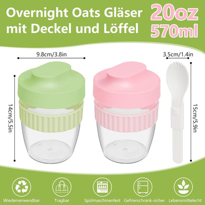Müslibecher to Go 570ml 2er Set mit Löffel Kinder