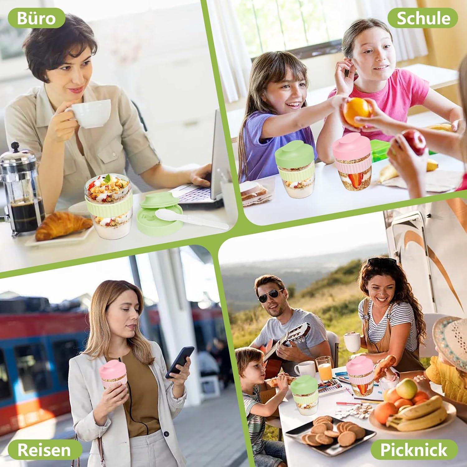 Müslibecher to Go 570ml 2er Set Kinder Joghurtbecher Löffel Müsli Becher