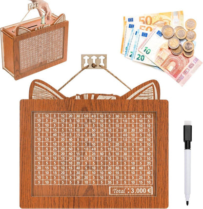 Spardose Holz Sparbox Zahlen Ankreuzen Sparziel Acrylplatte Kinder