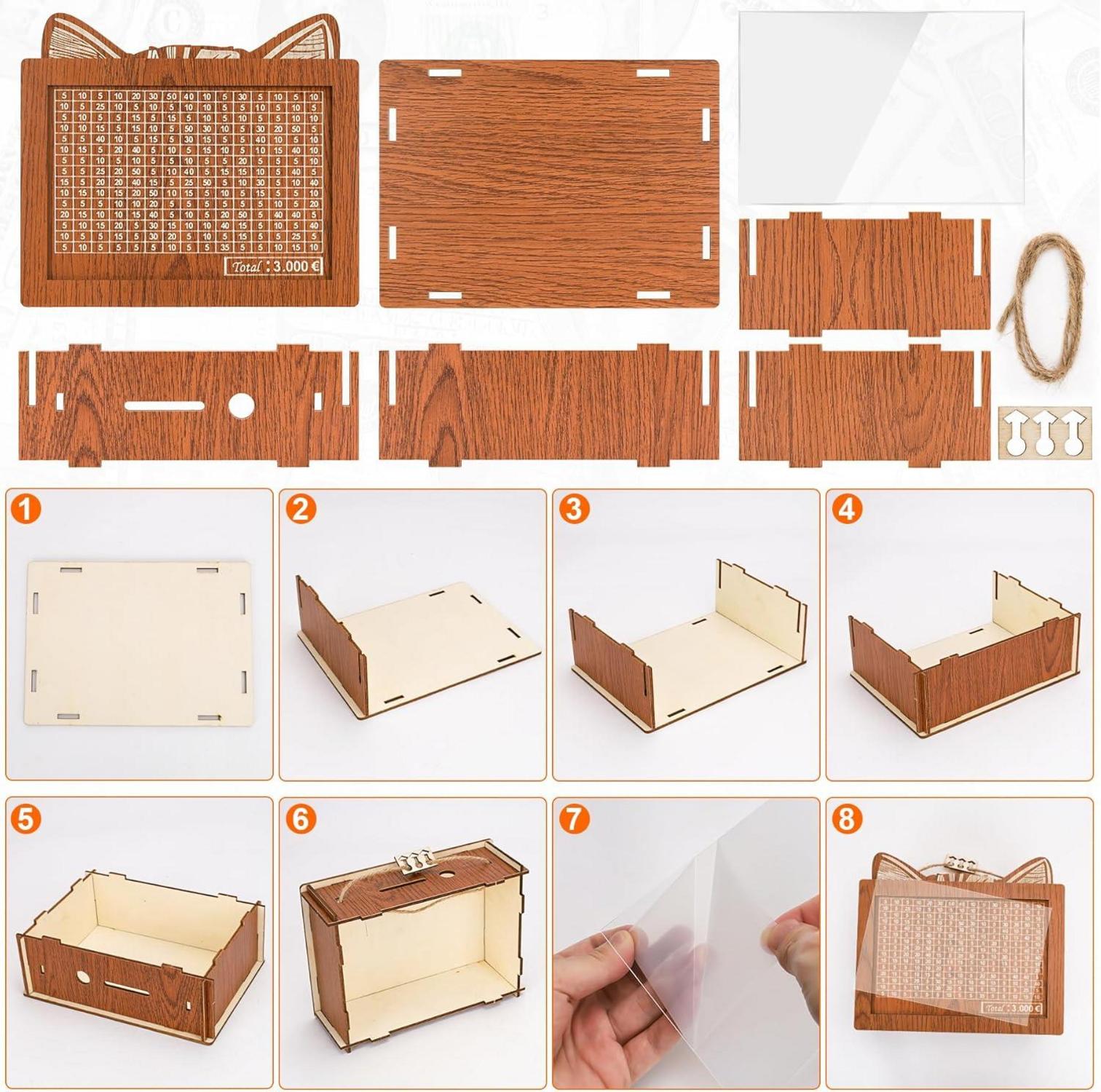 Spardose Holz Sparbox mit Zahlen Sparziel und Acrylplatte
