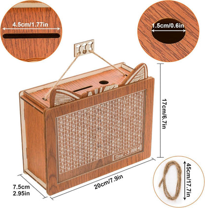 Spardose Holz Sparbox Zahlen Ankreuzen Sparziel Acrylplatte Kinder