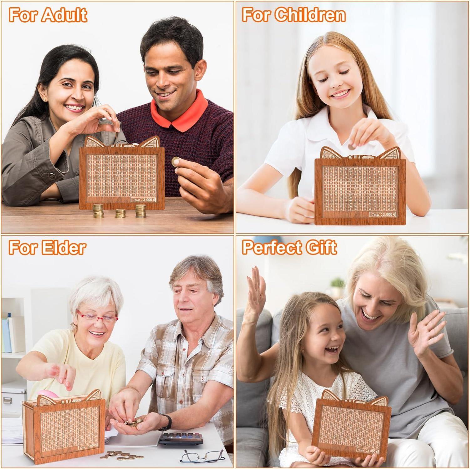 Holz Spardose Sparbox mit Zahlen ankreuzen Acrylplatte Geldbox