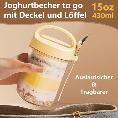 Joghurt to Go Becher mit Löffel, 430ml Overnight Oats