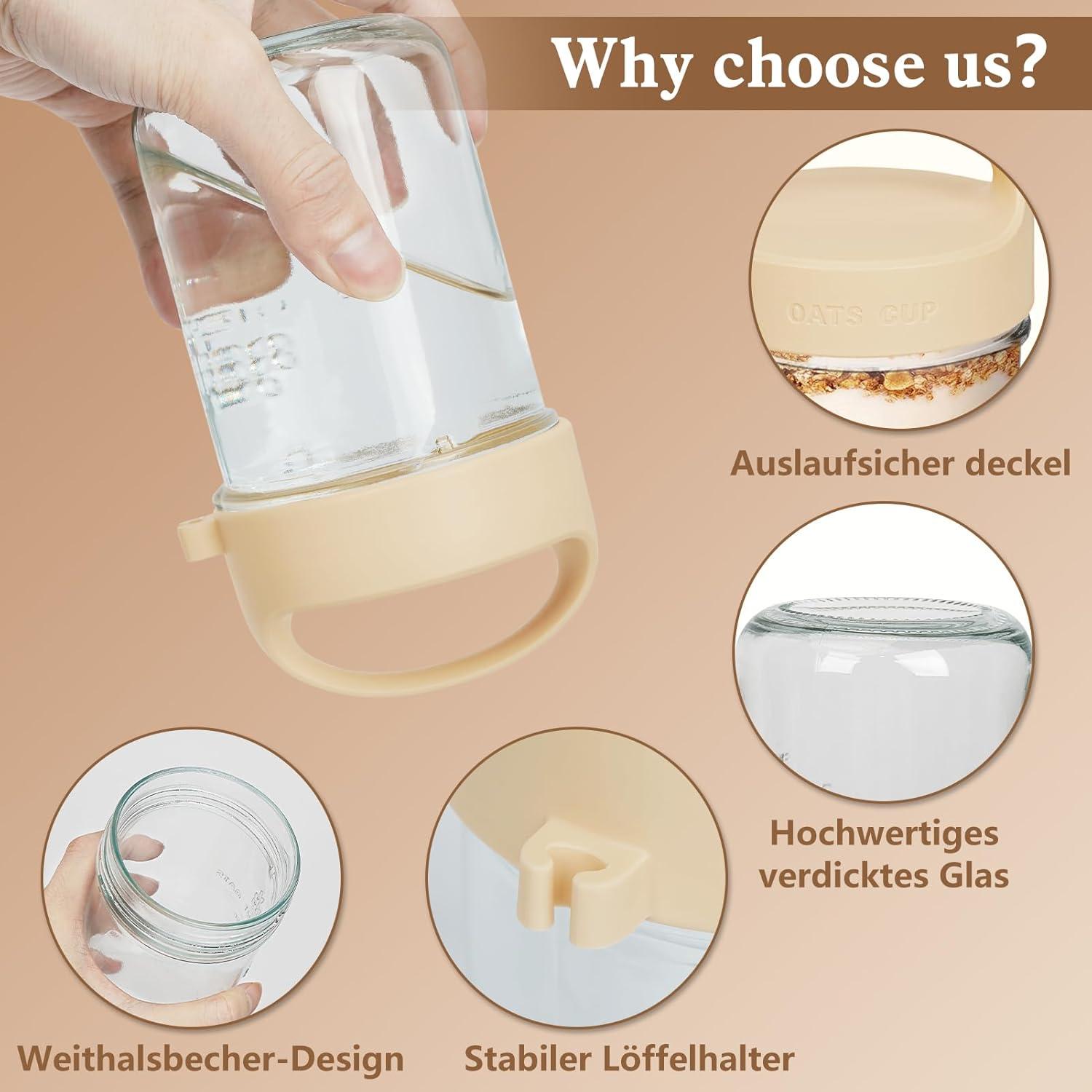 Joghurt to Go Becher mit Löffel, Overnight Oats Gläser