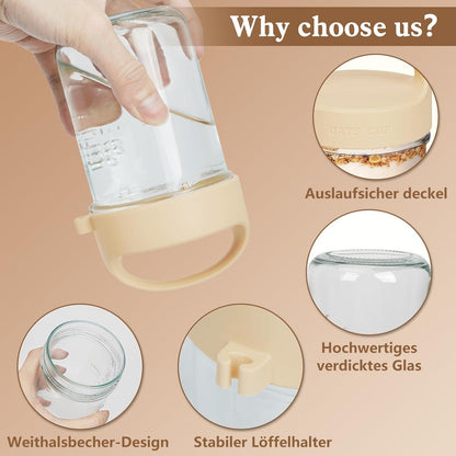 Joghurt to Go Becher mit Löffel, Overnight Oats Gläser