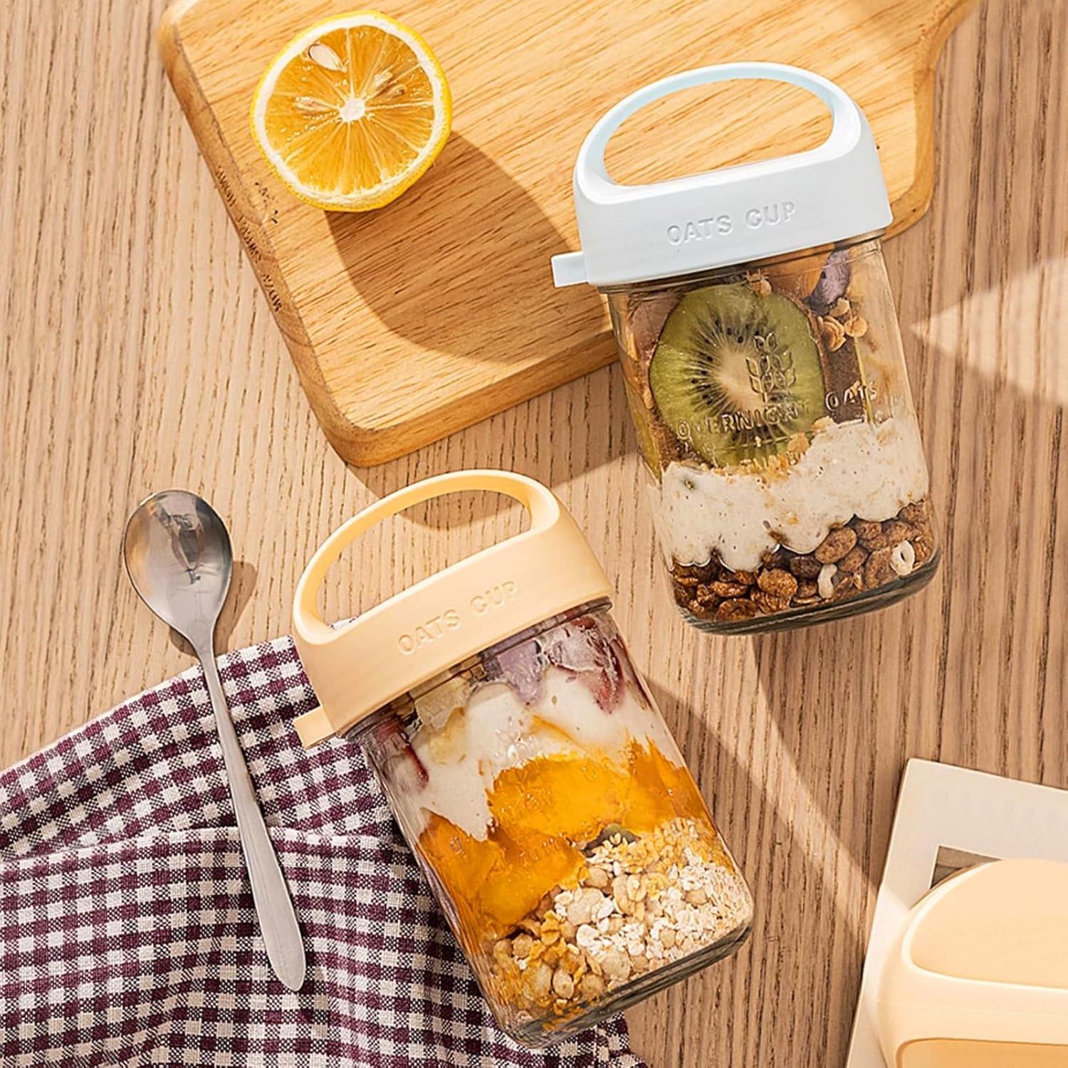 Glas Joghurt to Go Becher 430ml mit Löffel, Overnight Oats Einmachgläser