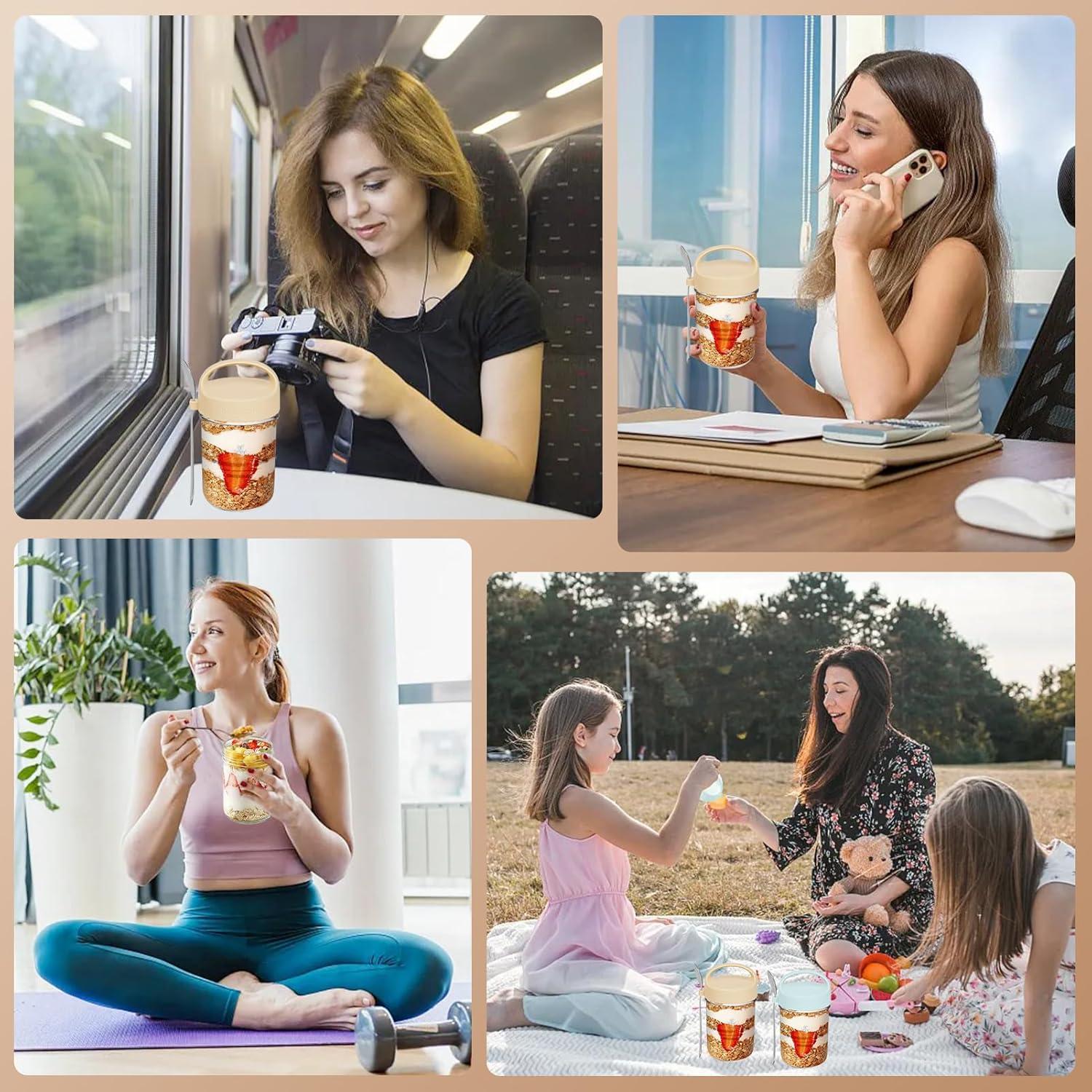 Joghurt to Go Becher mit Löffel, Overnight Oats Gläser 430ml