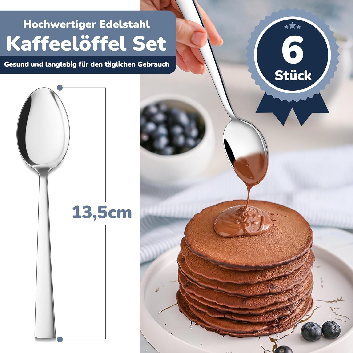 HaWare Edelstahl Kaffeelöffel Set 6-teilig 13,5cm