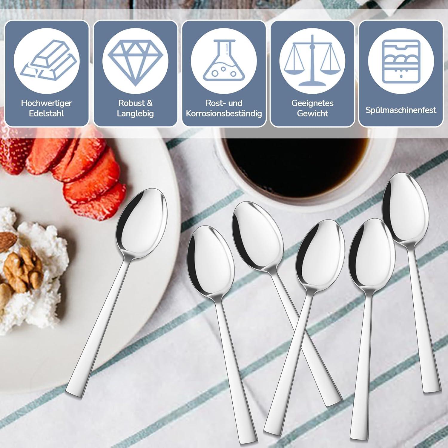 Edelstahl Teelöffel Set 6-teilig Dessertlöffel 13,5cm für