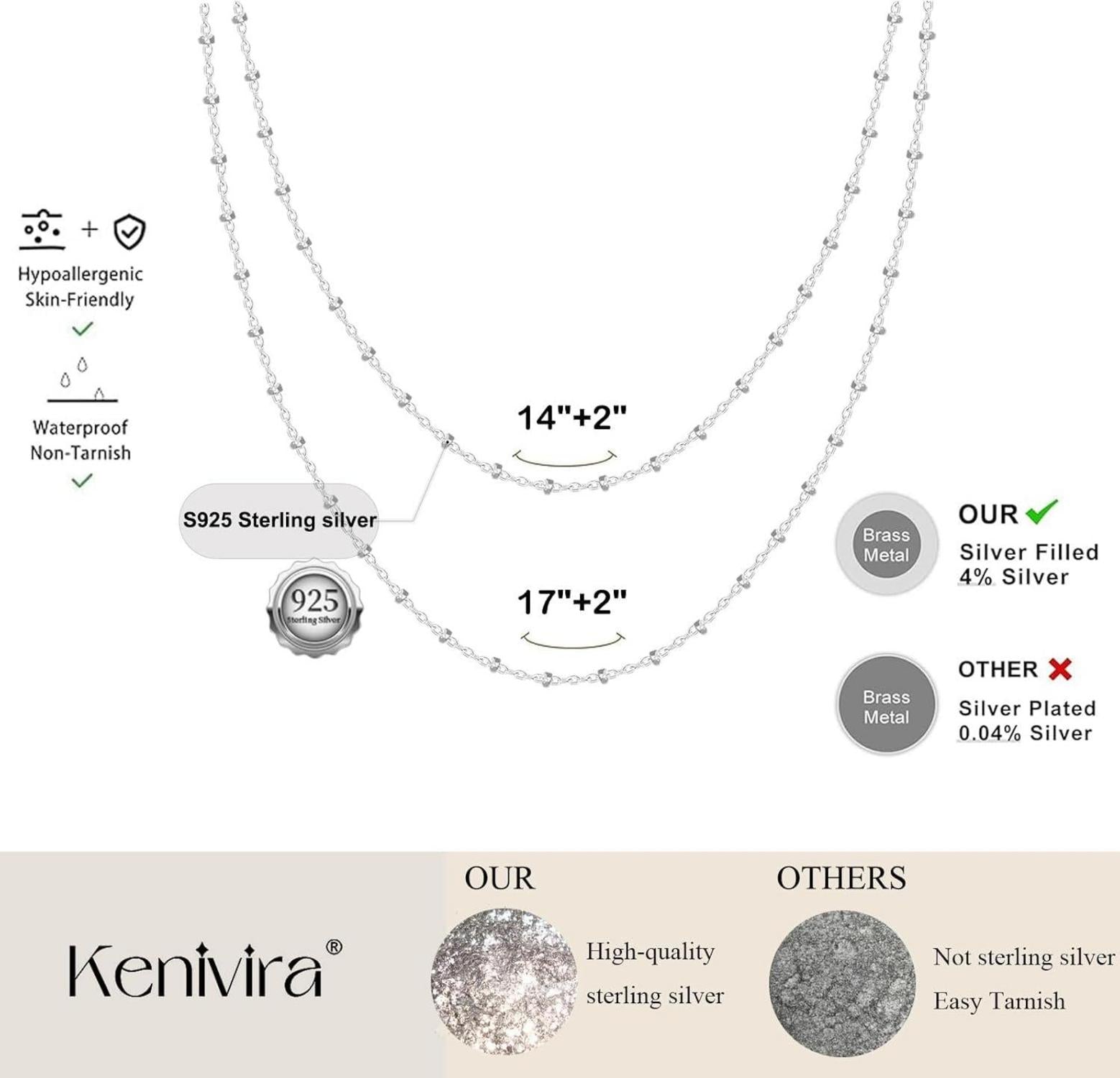 Kenivira Silber Layered Halskette für Frauen - Glänzende Dainty Schmuck Geschenke