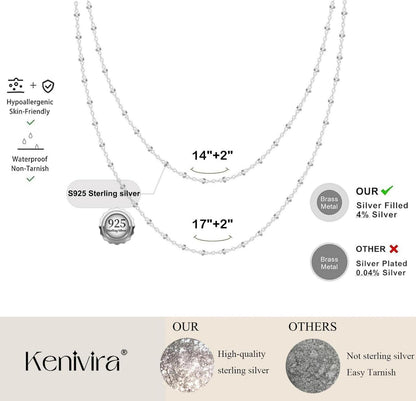Kenivira Silber Layered Halskette für Frauen - Glänzende Dainty Schmuck Geschenke