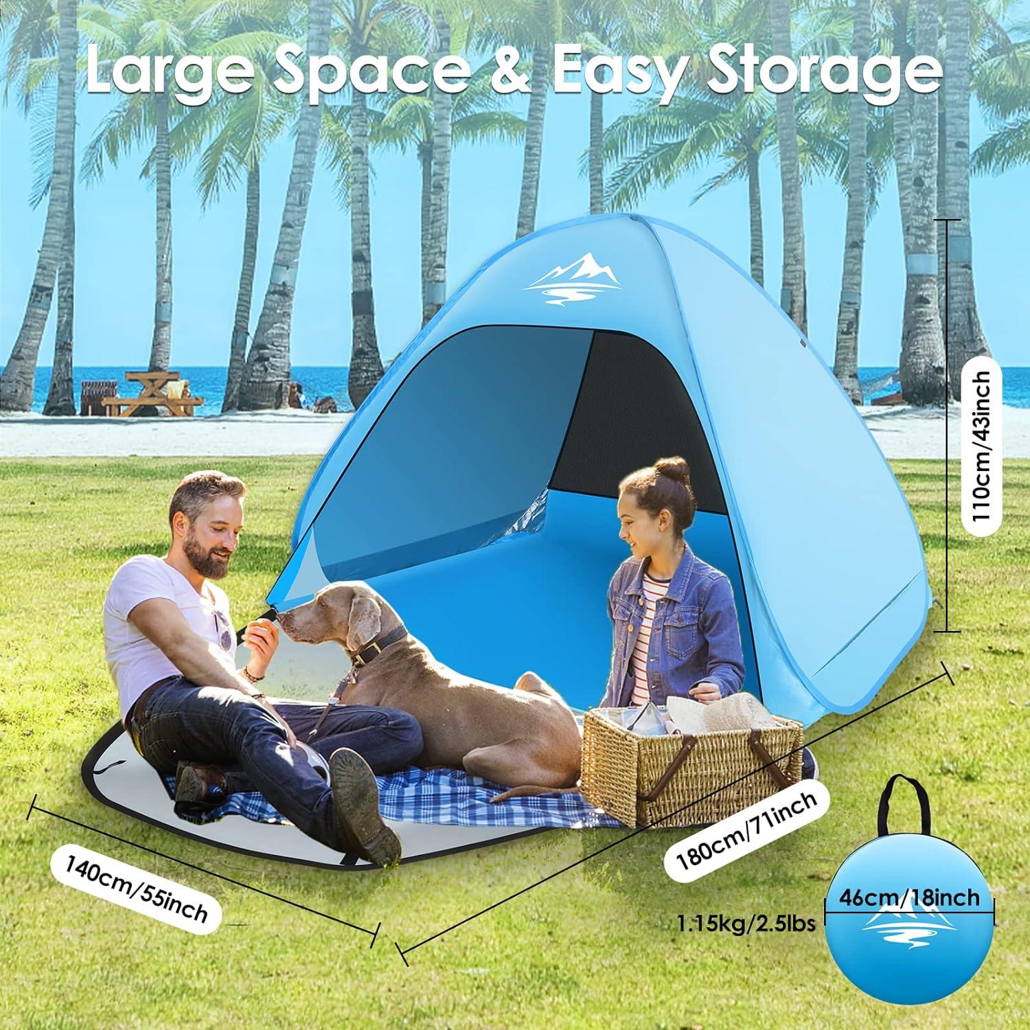Pop Up Strandmuschel UV-Schutz 50+ Windschutz Campingzelt für 2-3 Personen
