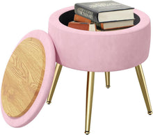 Runder rosa Samt-Hocker mit Stauraum und Metallstütze