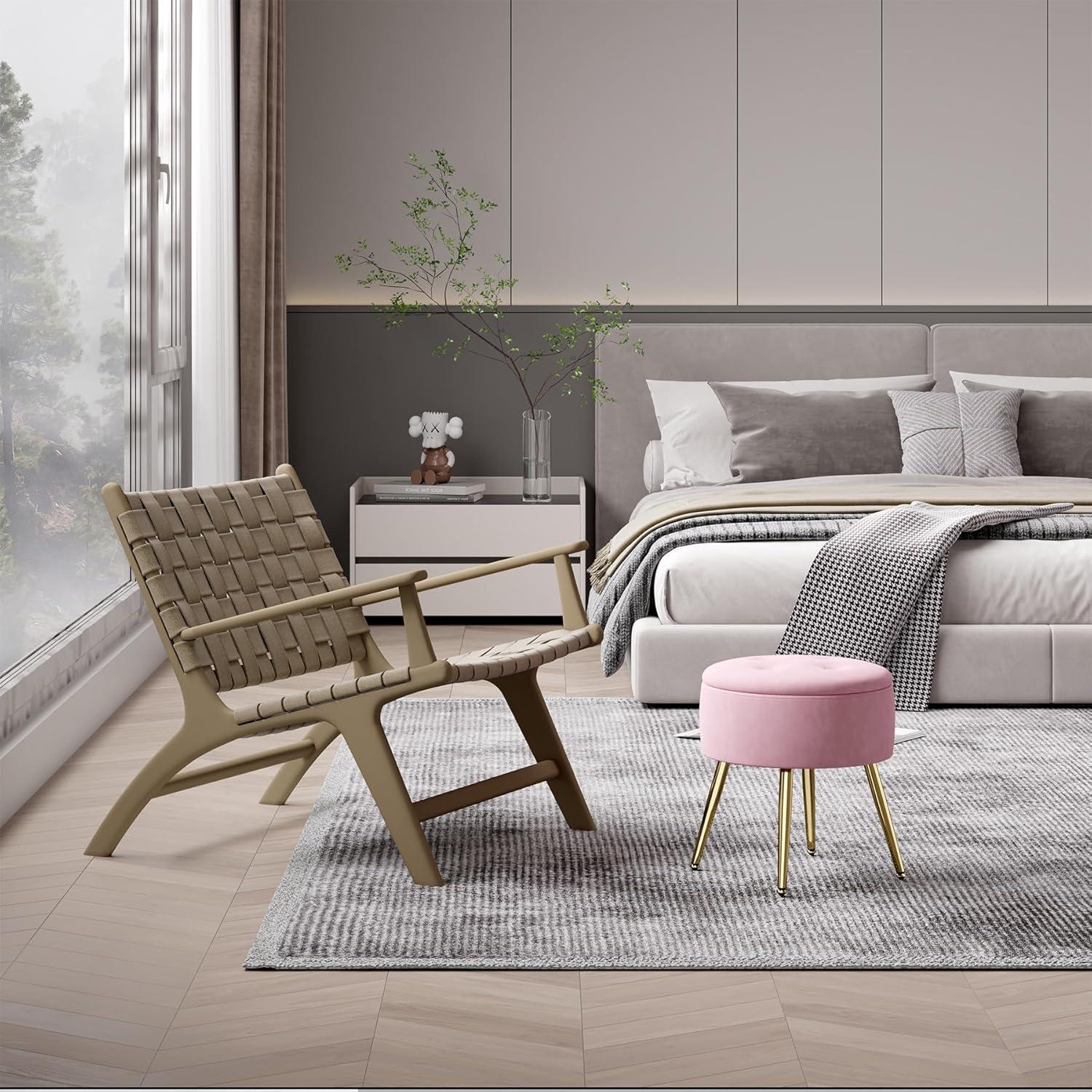 Rosa Samt Hocker mit Stauraum und Metallbeinen