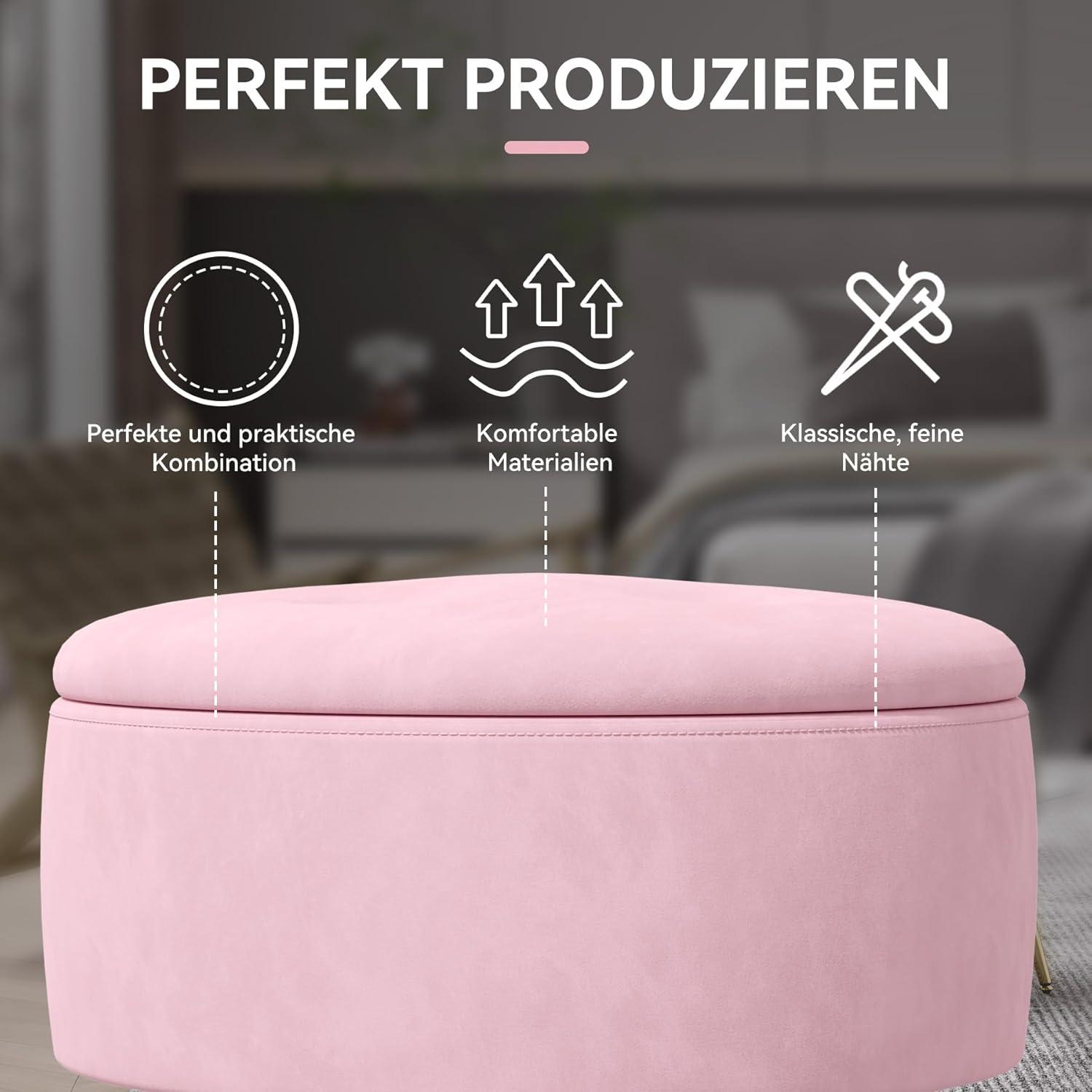 Runder Sitzhocker mit Stauraum Samtbezug Rosa