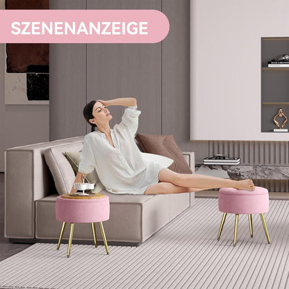 Rosa Samt Hocker mit Stauraum und Metallbeine