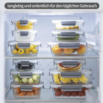 24-teiliges Glas Frischhaltedosen Set mit Deckel für Lebensmittel