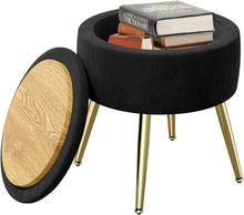 Runder Hocker mit Stauraum und Samtbezug Schwarz