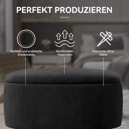 Runder Samt-Hocker mit Stauraum Schwarz Goldene Metallbeine